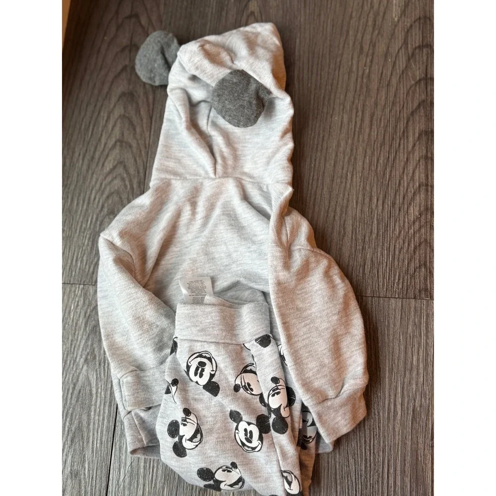 Disney Mickey Mouse Baby Boys Gray Hoodie and Joggers Set with Ears size12 month